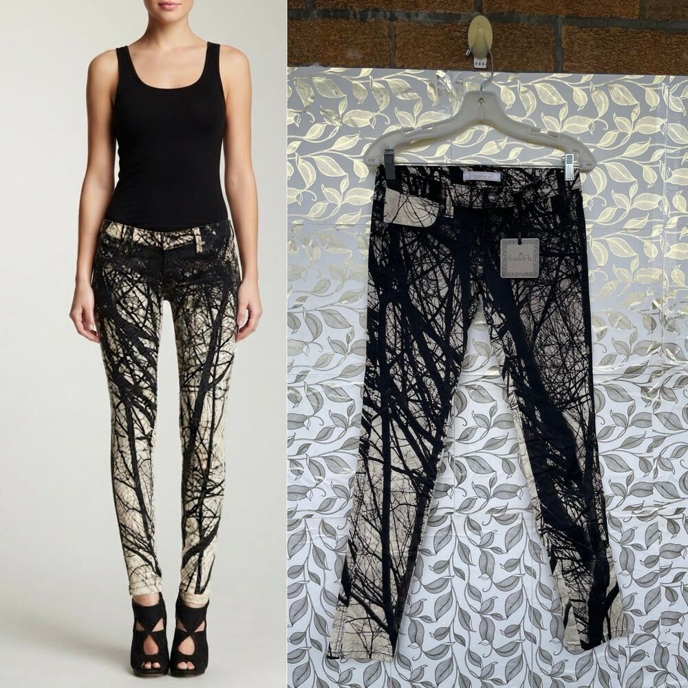 Frankie B. Branch Print Low Rise Skinny Jeans 25 Y2K Indie Sleaze Pants (